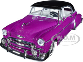 1950 Chevrolet Bel Air Lowrider Purple Metallic Black Top White Interior Get Low Series 1/24 Diecast Model Car Motormax 79026