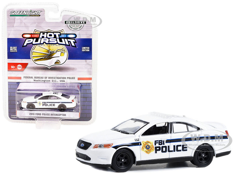 2013 Ford Police Interceptor White FBI Police Federal Bureau of Investigation Police Hot Pursuit Special Edition 1/64 Diecast Model Car Greenlight 43025C