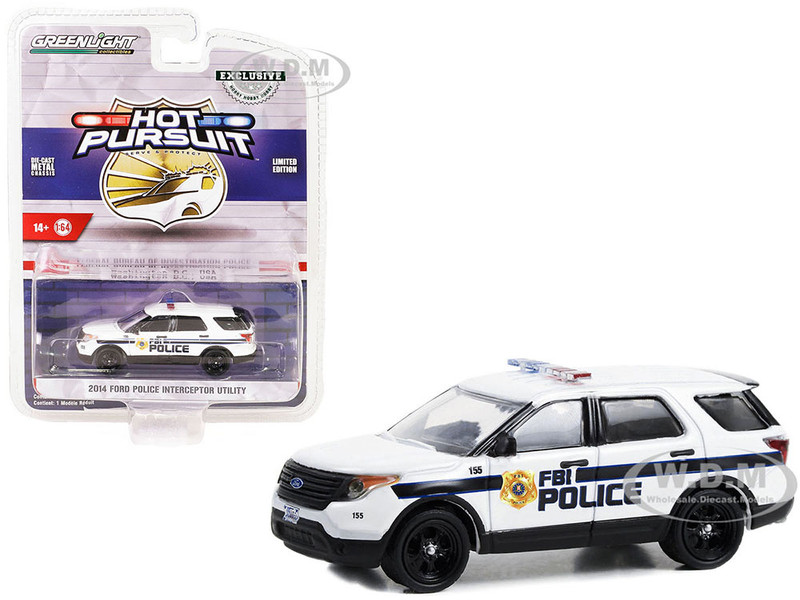 2014 Ford Police Interceptor Utility White FBI Police Federal Bureau of Investigation Police Hot Pursuit Special Edition 1/64 Diecast Model Car Greenlight 43025D