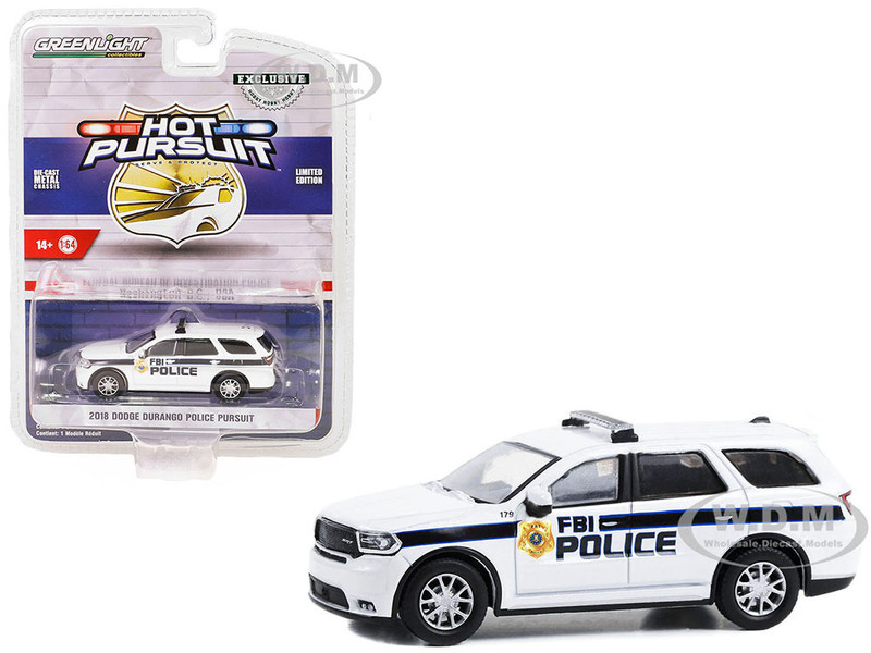 2018 Dodge Durango Police Pursuit White FBI Police Federal Bureau of Investigation Police Hot Pursuit Special Edition 1/64 Diecast Model Car Greenlight 43025E