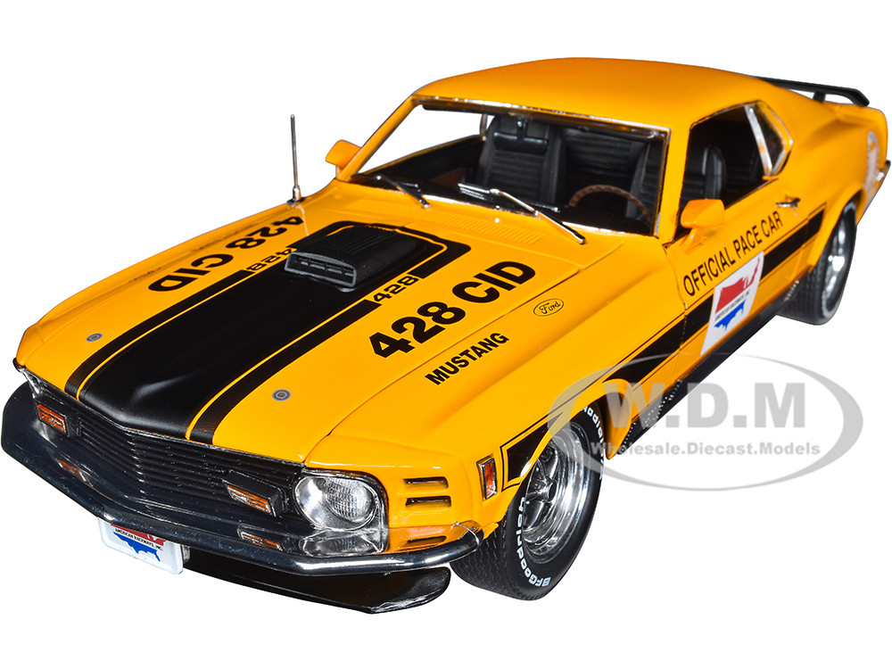 1970 Ford Mustang Mach 1 Yellow with Black Stripes "Michigan International  Speedway Official Pace Car" 1/18 Diecast Model Car by Highway 61
