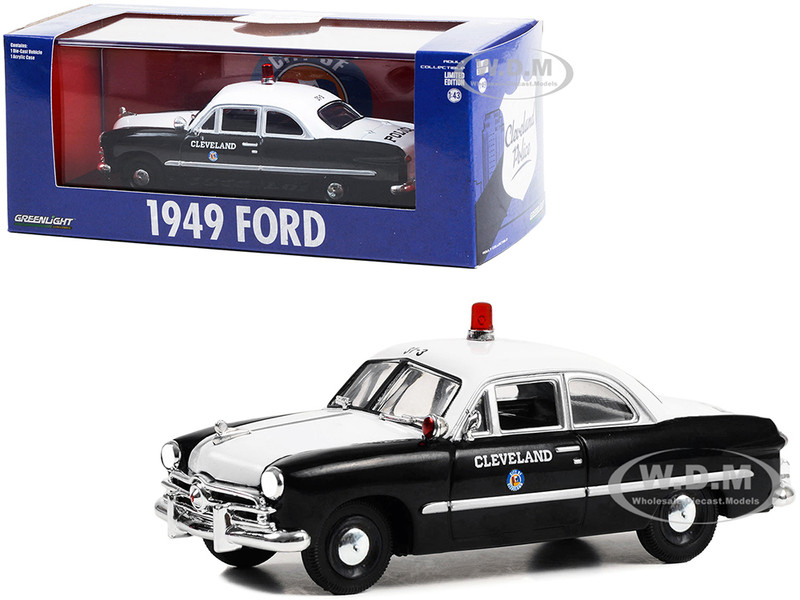 1949 Ford Coupe Black and White "Cleveland Police" (Ohio) 1/43 Diecast Model Car Greenlight 86635