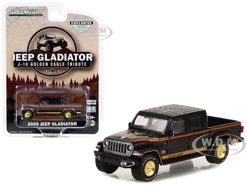 2020 Jeep Gladiator Pickup Truck Black Graphics J-10 Golden Eagle Tribute Hobby Exclusive Series 1/64 Diecast Model Car Greenlight 30327