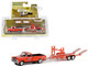 1968 Chevrolet C-10 Pickup Truck Orange Black Stripes Black Bed Cover Tandem Car Trailer STP Hitch & Tow Series 26 1/64 Diecast Model Car Greenlight 32260B