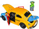 1959 Volkswagen Beetle Taxi Yellow Blue Oscar's Taxi Service Oscar Grouch Diecast Figure Sesame Street Hollywood Rides Series 1/24 Diecast Model Car Jada 32801
