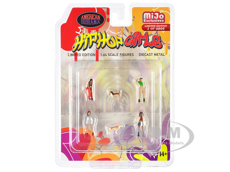 Hip Hop Girls 6 piece Diecast Set 4 Women 2 Dog Figures Limited Edition 4800 pieces Worldwide 1/64 Scale Models American Diorama AD-76505MJ