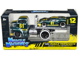 1950 Ford COE Flatbed Truck #61 1966 Ford GT40 MK II #61 Green Metallic Yellow Stripes Muscle Transports Series 1/64 Diecast Model Cars Muscle Machines 11547