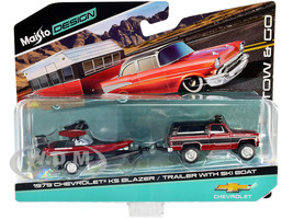 1979 Chevrolet K5 Blazer Red Metallic Matt Black Ski Boat Red Metallic Matt Black Trailer Tow & Go Series 1/64 Diecast Models Maisto 15368-22B