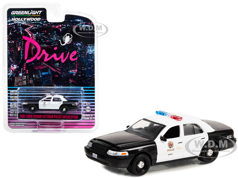 2001 Ford Crown Victoria Police Interceptor Black White LAPD Los Angeles Police Department Drive 2011 Movie Hollywood Series Release 37 1/64 Diecast Model Car Greenlight 44970E