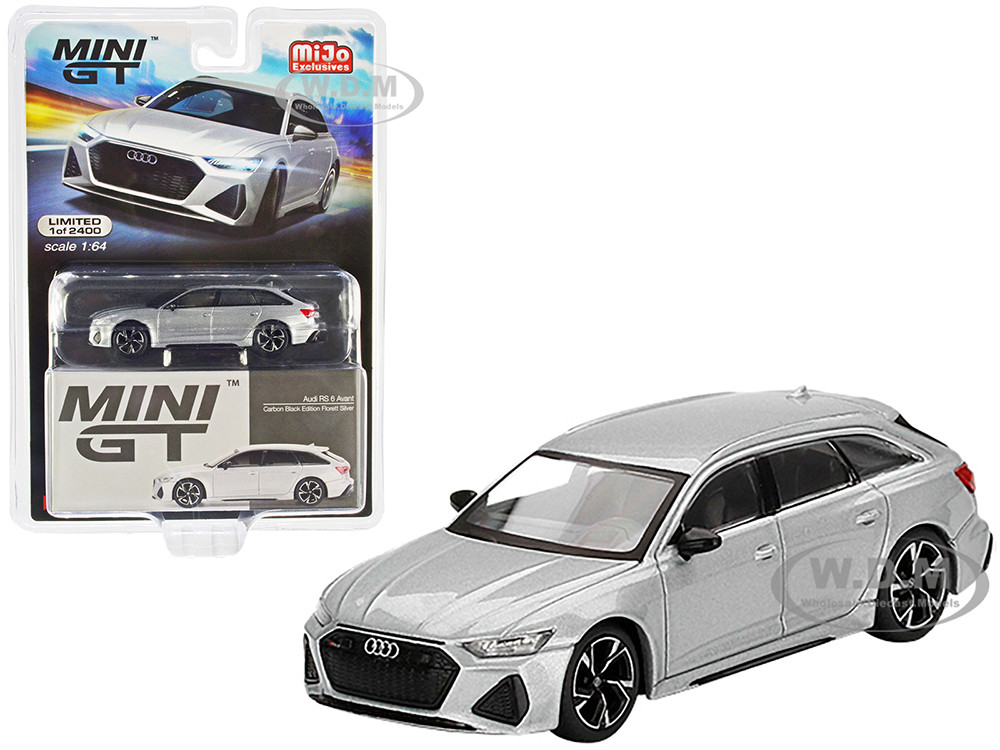Audi RS 6 Avant Carbon Black Edition - Florett Silver (Mini GT) Diecast 1:64 Scale Model Car - True Scale Miniatures MGT00372