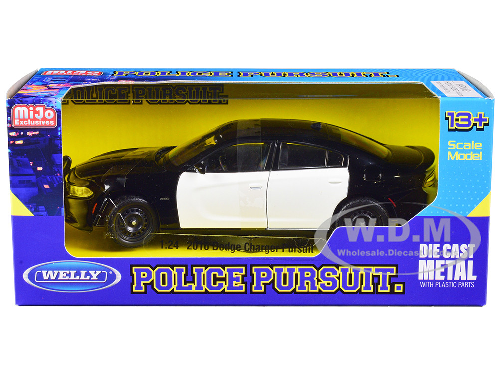 2016 Dodge Charger Pursuit Police Interceptor Black White Unmarked Police  Pursuit Series 1/24 Diecast Model