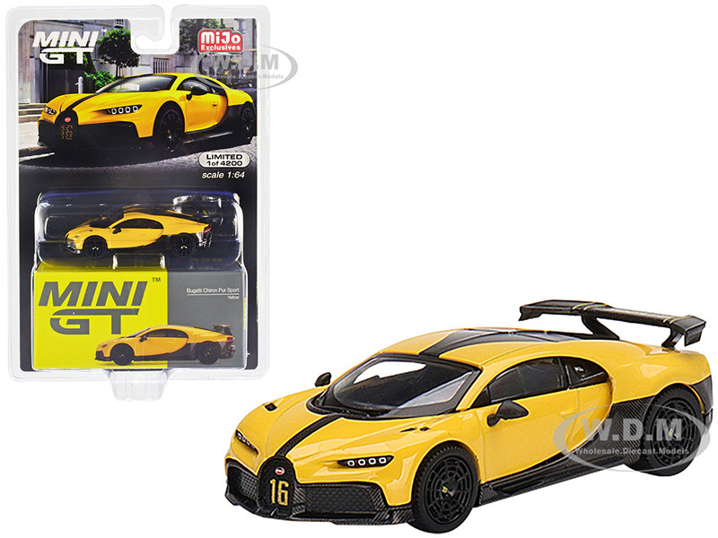 Bugatti Chiron Pur Sport Yellow Carbon Limited Edition 4200 pieces Worldwide 1/64 Diecast Model Car True Scale Miniatures MGT00428