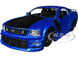 2006 Ford Mustang GT Blue Metallic Matt Black Hood Stripes Bigtime Muscle Series 1/24 Diecast Model Car Jada 34195