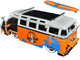 1962 Volkswagen Bus Santa Monica Surf Club Orange White Graphics Roof Rack Surfboard Punch Buggy Series 1/24 Diecast Model Car Jada 34231