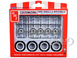 Skill 2 Model Kit Wire Wheels Whitewall Tires Set 5 Pieces 1/25 Scale Models AMT AMTPP033