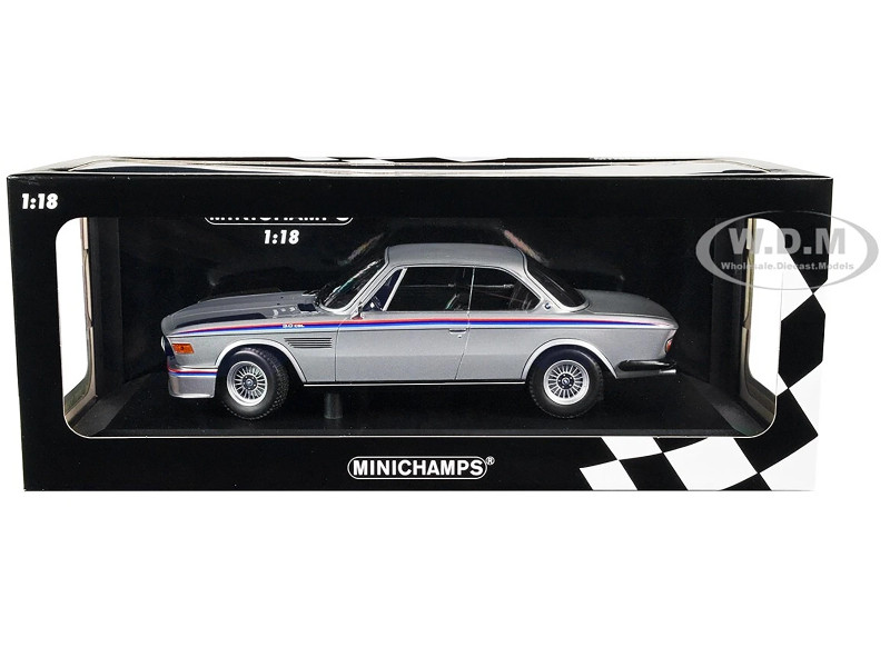 1973 BMW 3.0 CSL Silver Metallic Red Blue Stripes Limited Edition 540 pieces Worldwide 1/18 Diecast Model Car Minichamps 155028135