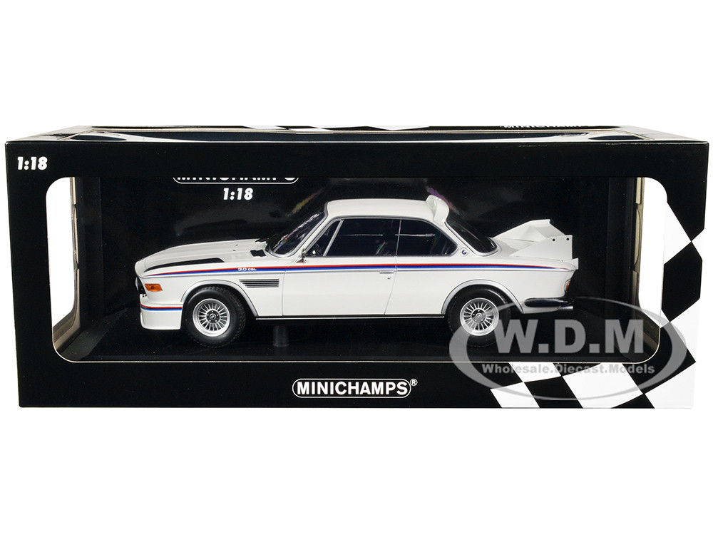 1973 BMW 3.0 CSL White with Red and Blue Stripes Limited Edition to 600  pieces Worldwide 1/18 Diecast Model Car by Minichamps