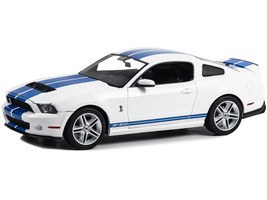 2011 Shelby GT500 Performance White with Grabber Blue Stripes 1/18 Diecast Car Model Greenlight 13674
