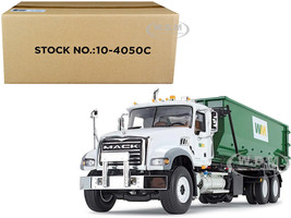 Mack Granite MP Waste Management Garbage Truck Tub-Style Roll-Off Container White 1/34 Diecast Model First Gear 10-4050C
