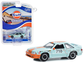 1989 Ford Mustang GT #718 Light Blue with Orange Stripe Gulf Oil Special Edition Series 1 1/64 Diecast Model Greenlight 41135E