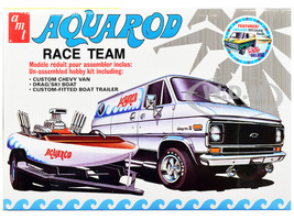 Skill 2 Model Kit Chevrolet Custom Van Drag/Ski Boat Trailer Aqua Rod Race Team 1/25 Scale Model AMT AMT1338