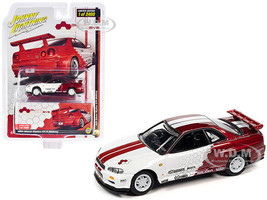 1999 Nissan Skyline GT-R BNR34 RHD Right Hand Drive Red Metallic White Graphics Singapore DilSre Exclusive Limited Edition 2400 pieces Worldwide 1/64 Diecast Model Car Johnny Lightning JLCP7419