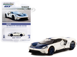 2022 Ford GT 1964 Prototype Heritage Edition White Metallic Blue Hood Stripe Hobby Exclusive Series 1/64 Diecast Model Car Greenlight 30344