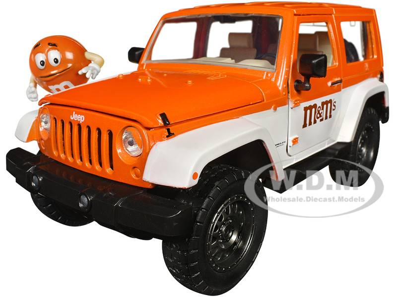 2017 Jeep Wrangler Orange Metallic White Orange M&M Diecast Figure M&M's Hollywood Rides Series 1/24 Diecast Model Car Jada 34401