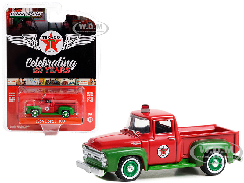 1954 Ford F-100 Pickup Truck Red and Green Texaco Celebrating 120 Years Anniversary Collection Series 15 1/64 Diecast Model Car Greenlight 28120A