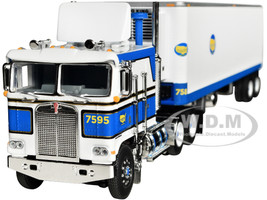 Kenworth K100 COE Flat Top with Vintage Air Foil and 40 Vintage Refrigerated Trailer Blue and White Shaffer Trucking 1/64 Diecast Model DCP/First Gear 60-1629
