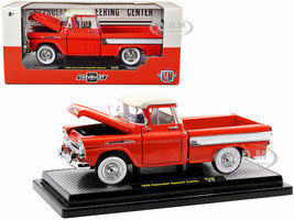 1958 Chevrolet Apache Cameo Pickup Truck Cardinal Red with Wimbledon White Top Limited Edition to 6550 pieces Worldwide 1/24 Diecast Model Car M2 Machines 40300-100B