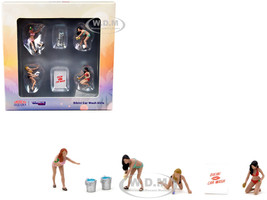 Bikini Car Wash Girls 6 Piece Diecast Figure Set 4 Figures and 2 Accessories for 1/64 Scale Models Tarmac Works  American Diorama T64F-005-RE