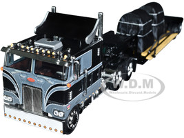 Peterbilt 352 COE 110 Sleeper with Turbo Wing and Rogers Vintage Lowboy Trailer with Coil Load Black and Gray 1/64 Diecast Model DCP/First Gear 60-1299