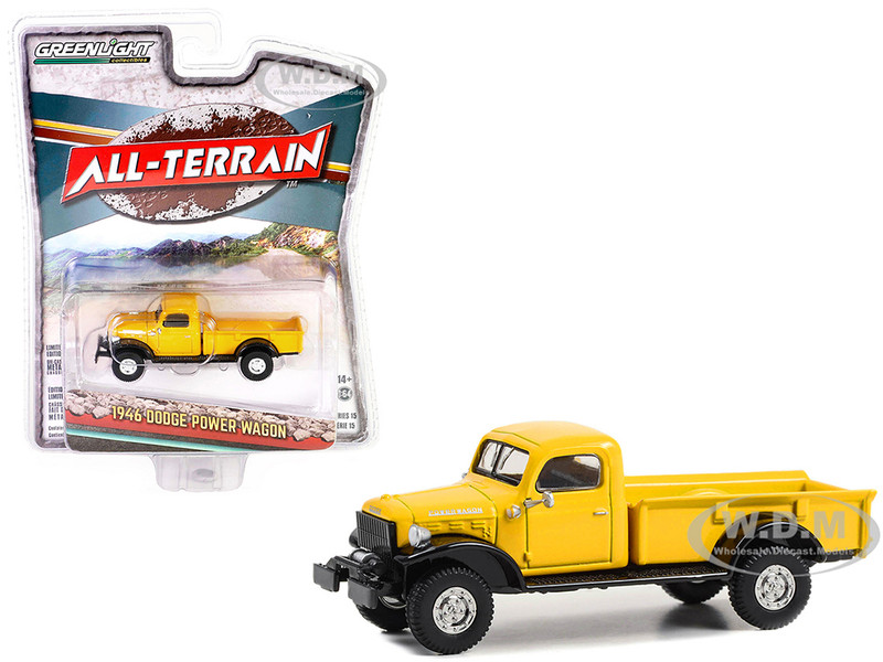 1946 Dodge Power Wagon Pickup Truck Construction Yellow and Black All Terrain Series 15 1/64 Diecast Model Car Greenlight 35270A