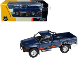 1984 Toyota Hilux Single Cab Pickup Truck Medium Blue with Stripes 1/64 Diecast Model Car Paragon Models PA-55522