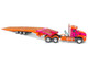 Mack Pinnacle Day Cab with Aftermarket Minimizer Parts and Talbert 5553TA Traveling Axle Trailer Orange and Fuchsia 1/64 Diecast Model DCP/First Gear 60-1648