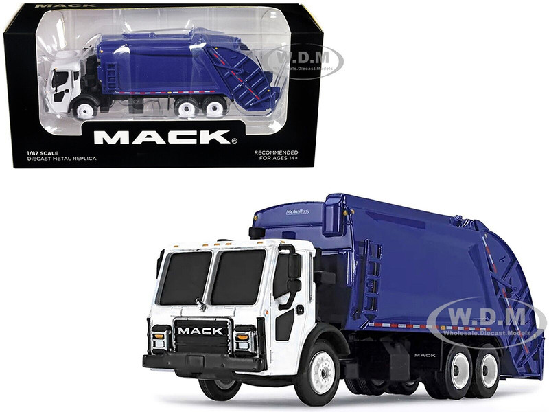 Mack LR with McNeilus Rear Load Refuse Body Blue and White 1/87 Diecast Model First Gear 80-0352