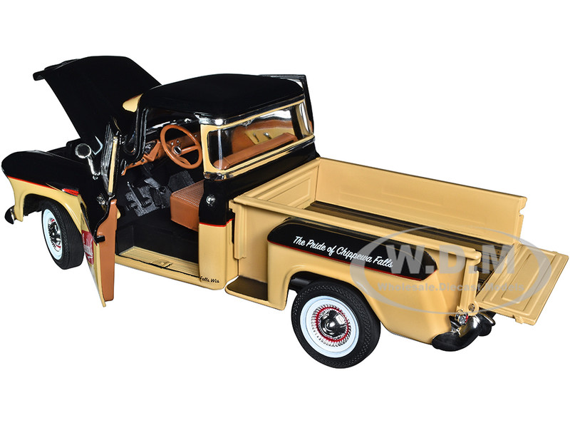 1957 Chevrolet 3100 Stepside Pickup Truck Black and Tan with 