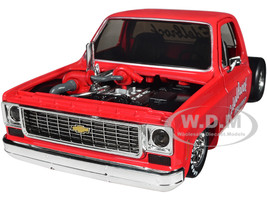 1973 Chevrolet Cheyenne Super 10 Square Body Bedless Truck Bright Red with Graphics Edelbrock Limited Edition to 3550 pieces Worldwide 1/24 Diecast Model Car M2 Machines 40100-HS02