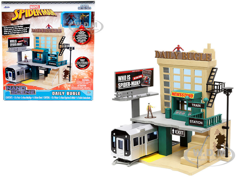 Daily Bugle and Subway Diorama Set with Spider Man and J. Jonah Jameson Diecast Figures Marvel s Spider Man Nano Scene Series Models Jada 33659