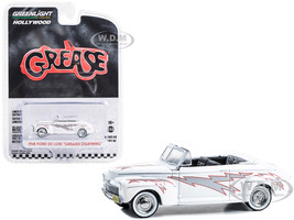 1948 Ford De Luxe Convertible Greased Lightning White with Graphics Grease 1978 Movie Hollywood Series Release 40 1/64 Diecast Model Car Greenlight 62010A