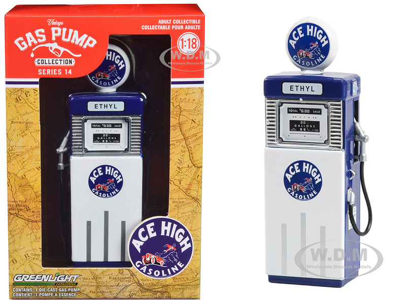 1951 Wayne 505 Gas Pump Ace High White and Blue Vintage Gas Pumps Series 14 1/18 Diecast Replica Greenlight 14140B