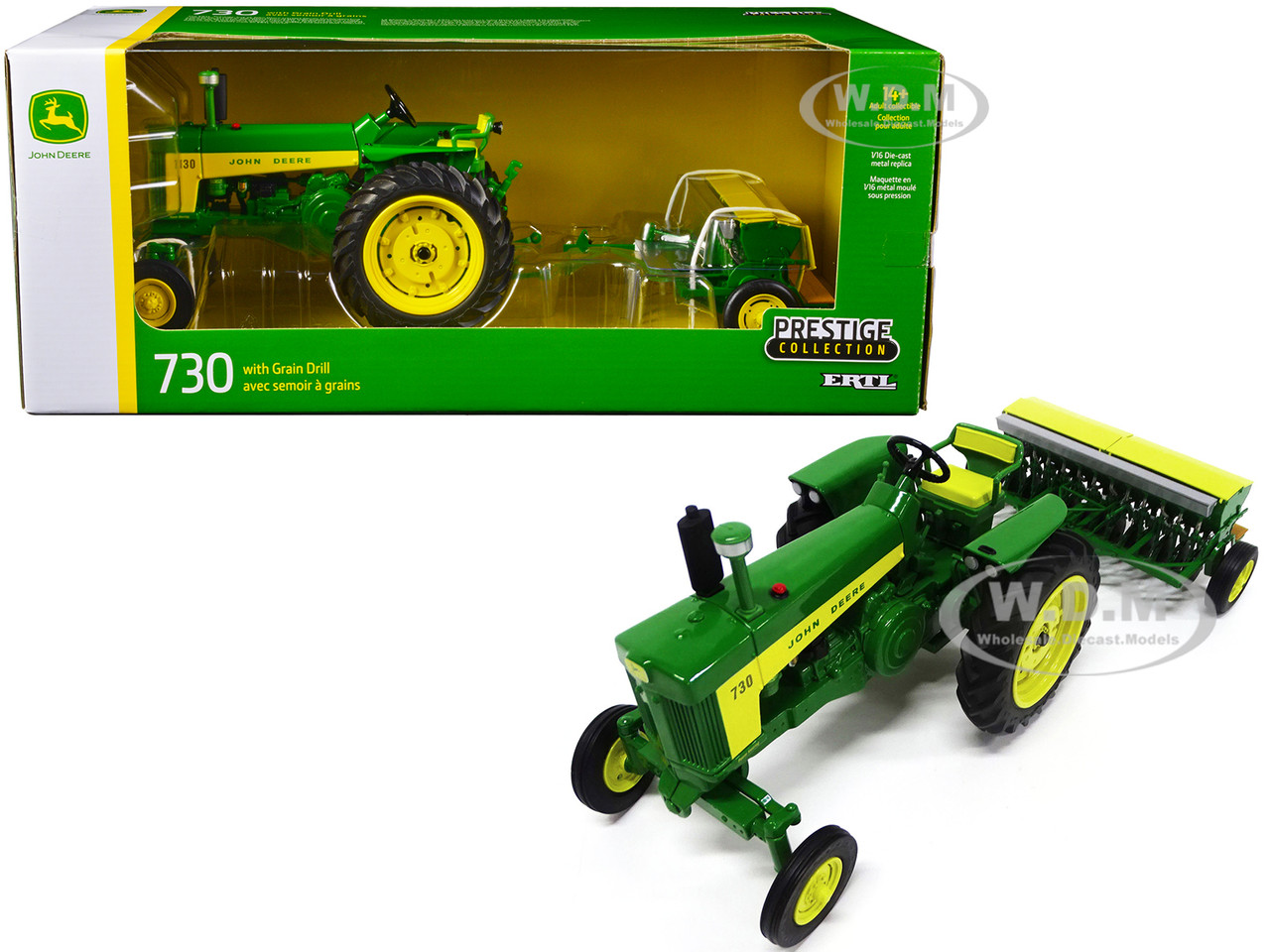 John Deere 730 Tractor Green with Grain Drill 