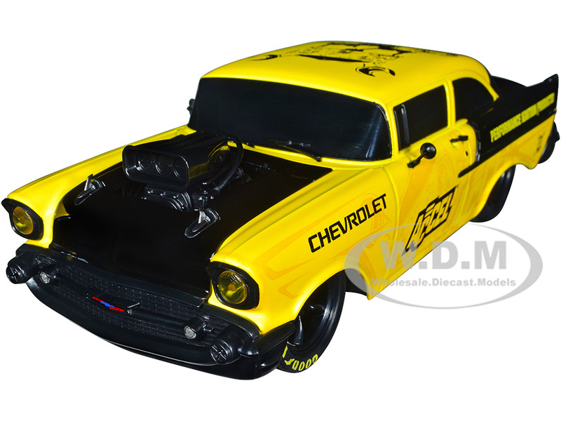1957 Chevrolet 210 Hardtop Yellow and Black with Graphics Accel Limited Edition to 2650 pieces Worldwide 1/24 Diecast Model Car M2 Machines 40300-102A