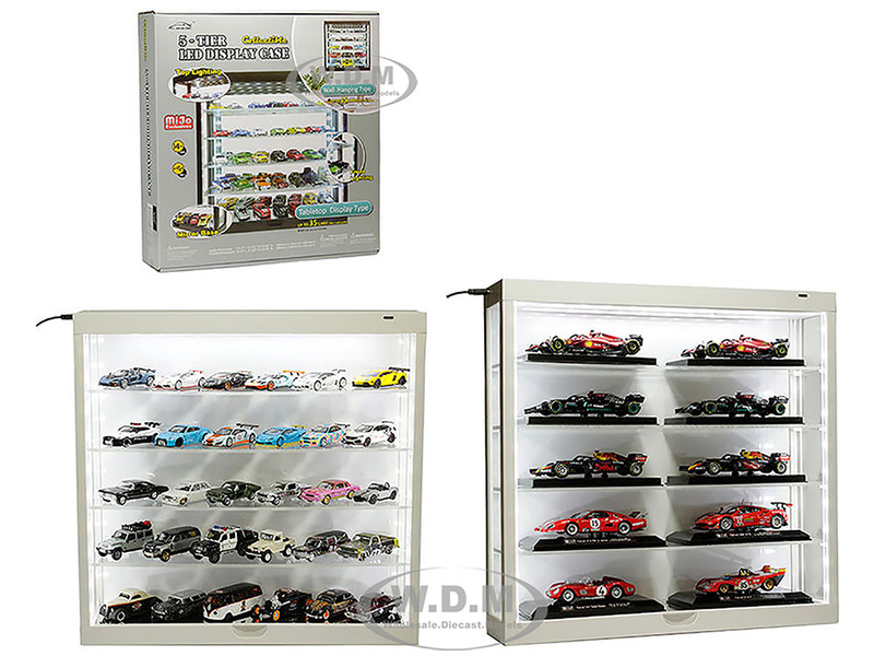 Showcase Wall Mount 5 Tier Display Case White with White Back Panel Mijo Exclusives for 1/64-1/43 Scale Models MJ8850W