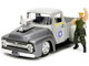 1956 Ford F-100 Pickup Truck Tan and Gray Metallic and Guile Diecast Figure Street Fighter Video Game Anime Hollywood Rides Series 1/24 Diecast Model Car Jada 34373