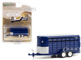 14-Foot Livestock Trailer Dark Blue Hitch & Tow Trailers Series 1/64 Diecast Model Greenlight GL30425