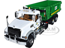 Mack Granite MP Waste Management Garbage Truck with Ribbed Roll Off Container White 1/34 Diecast Model First Gear FG10-4305D