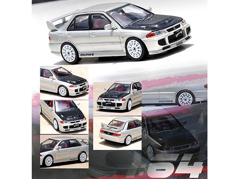 Mitsubishi Lancer Evolution III Silver with Carbon Hood 1/64 Diecast Model Car Inno Models IN64-EVO3-SIL