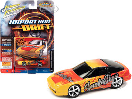 1990 Nissan 240SX Custom Golden Yellow with Bright Red Flames Smoke Show Import Hear Drift Series Limited Edition to 8154 pieces Worldwide 1/64 Diecast Model Car Johnny Lightning JLSF024-JLSP254B